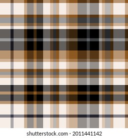 Beige, black and brown plaid pattern. Seamless vector tartan design suitable for fashion, home decor and stationary.