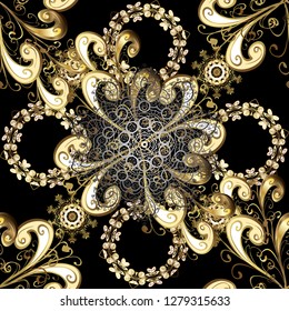 Beige and black and golden pattern. Seamless abstract background with repeating elements. Elegant vector classic pattern.