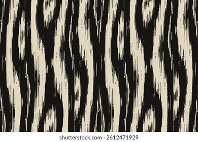Beige black ikat ripple blurred, abstract cloth dynamic stripe print ethnic grunge textile pattern seamless ogee traditional fabric distortion brush repeat wave hand draw fashion canvas ornament flow