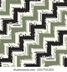Beige, Black and Khaki Splatter Paint Textured Zigzag Pattern