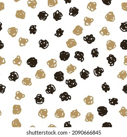 Beige und schwarze Polka Punkt abstrakte nahtlose Muster auf weißem Hintergrund. Vektordesign für Textilien, Hintergründe, Kleidung, Wickelpapier, Stoff und Tapete. Modegrafik nahtloses Muster.