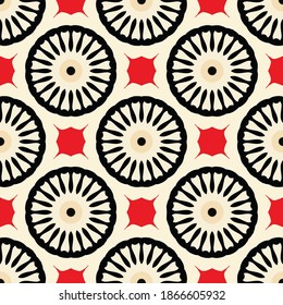 Beige Black Red Mosaic Ethnic Seamless Pattern. Colorful Abstract Geometric Symmetrical Wallpaper. Vector Tile.