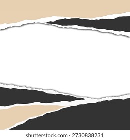 Borda de papel rasgado bege e preto com espaço de cópia, vetor de borda rasgada abstrato