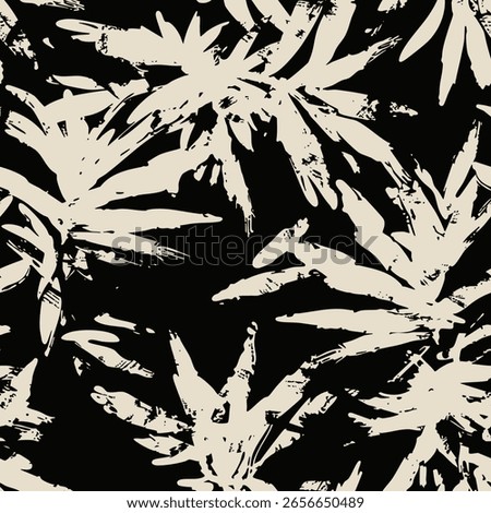 Beige and black tropical leaf pattern seamless background abstract bold silhouette foliage design with modern jungle feel suitable for textile wallpaper wrapping or contemporary fashion theme