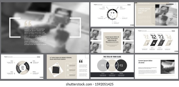 Beige, black, white and grey infographic design elements for presentation slide templates. Business and planning concept can be used for marketing report, leaflet layout, poster design