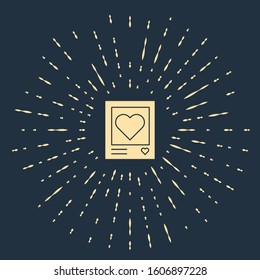Beige Blanks photo frames and hearts icon isolated on blue background. Valentines Day symbol. Abstract circle random dots. Vector Illustration