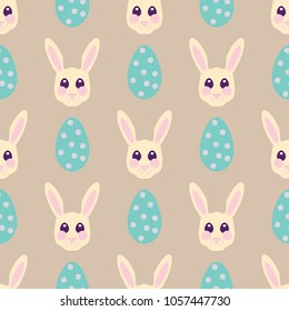 Beige and blue Easter seamless pattern. Flat cute vector graphic design