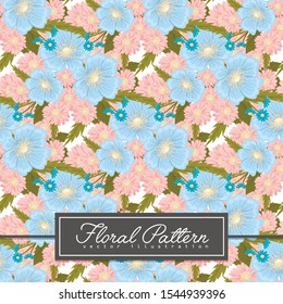 Beige and blue flower background seamless pattern