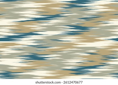 Beige blue ikat scratch wave, dynamic endless ornament pattern fashion textile beautiful hand cloth abstract canvas draw stripe colorful seamless ethnic grunge ogee print ethnicity