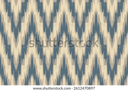 Beige blue ikat zigzag line, endless pattern ornament print ethnic textile cloth fashion ogee dynamic grunge hand abstract stripe canvas colorful draw beautiful ethnicity seamless