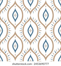 Beige and blue luxury vector seamless pattern. Ornament, Traditional, Ethnic, Arabic, Turkish, Indian motifs. Great for fabric and textile, wallpaper, packaging design or any desired idea.