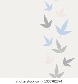 Beige, blue and pink seamless vector background with elements of leaves. Perfect for fabric, wall paper, gift wrapping paper, quilting, scrapbooking, home decor, invitations and projects.
