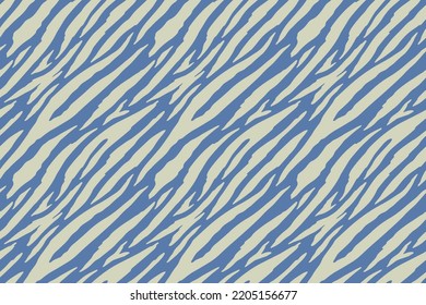 Beige And Blue Zebra Pattern Design. Seamless Vector Background. Wild Animal Print Pattern. Bold Beige Stripes On Blue. Perfect For Textile And Fabric.