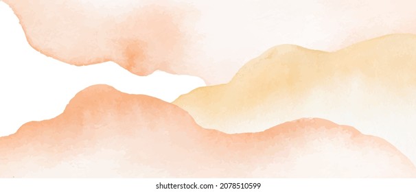 Beige, blush, orange, earthy watercolor fluid painting vector background design. Abstarct hills, mountains. Dusty pastel, neutral and golden colors. Alcohol ink imitation.