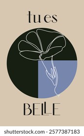 Beige Botanical Abstract Floral Outline Wall Art Background. Monoline Floral Botanical Wall Art