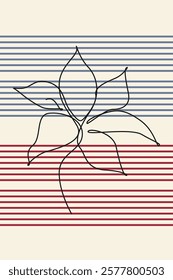 Beige Botanical Abstract Floral Outline Wall Art Background. Monoline Floral Botanical Wall Art