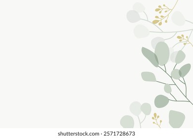 Beige botanical background, leaf border vector. Landscape green plant botanical desktop wallpaper background with copy space. Desktop background wallpaper backdrop with blank space.