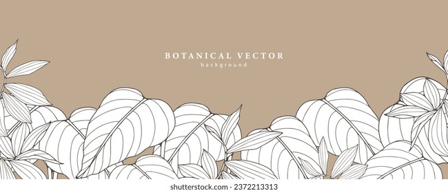 Beige botanical background with white branches and leaves. Background for text, postcard designs, diplomas, covers and presentations.