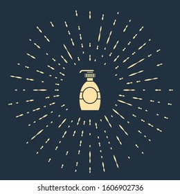 Beige Bottle of liquid antibacterial soap with dispenser icon isolated on blue background. Disinfection, hygiene, skin care concept. Abstract circle random dots. Vector Illustration