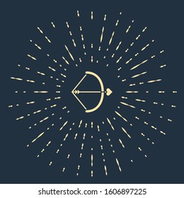 Beige Bow and arrow icon isolated on blue background. Cupid symbol. Love sign. Valentines day concept. Abstract circle random dots. Vector Illustration