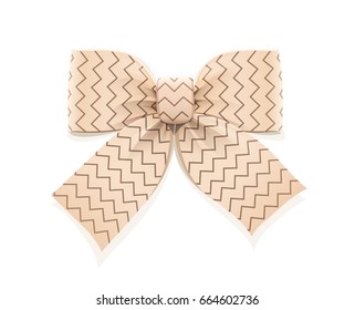 Beige bow. Decorative element for gift. Isolated white background. Vector illustration.