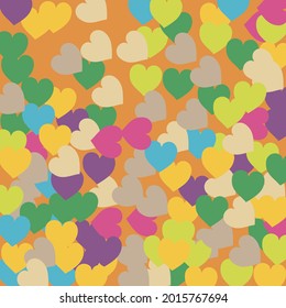 Beige Bright Multicolor Saint Valentine Modern Design. Violet Yellow Purple Ornamental Fabrics. Light Green Hearts Love Confetti Vector Print. Modern Warm Simple Romantic Wedding Art.