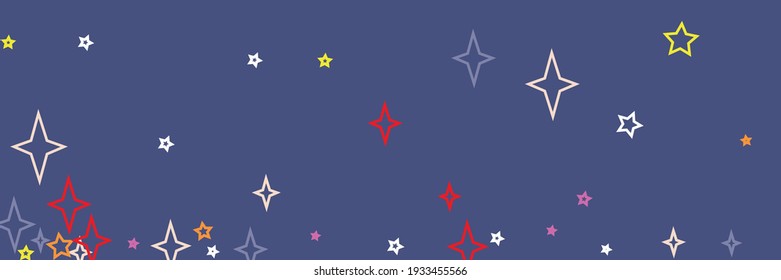 Beige Bright Print New Year White Colorful Sky Background. Yellow Pink Stars Horizontal Holiday Christmas Vibrant Stars Ornament. Multicolor Chaotic Violet Orange Purple Red Vivid Design Pic.
