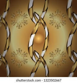 Beige and brown backdrop with gold trim. Furniture in classic style. Small depth of field. Luxury furniture. Pattern on beige and brown colors with golden elements. Seamless element woodcarving.