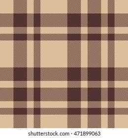 Beige brown check plaid seamless pattern. Vector illustration. EPS10.