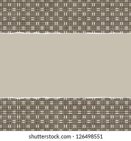 beige brown checkered geometric pattern in winter colors with torn paper on dark scrapbook horizontal background