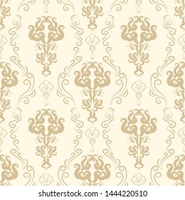 Beige or brown Damask seamless pattern, beautiful classic fabric texture