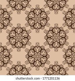 Beiger brauner, floraler, nahtloser Hintergrund. Muster mit Blumen. Vektorgrafik