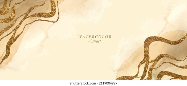 Beige, brown, grey, ivory watercolor fluid painting vector background design. Golden marble texture, geode. Dye elegant soft splash style. Alcohol ink imitation. 