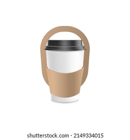 Beige, brown holder for one cup of coffee, vector flat illustration on a white background. Mockup, packaging template for takeaway drinks. Carrying plastic mugs, coffee and beverage containers