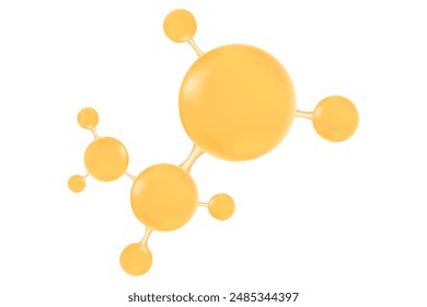 Beige, brown molecule, nano 3D cell, vector bio scientific icon. Cosmetology treatment of hyaluronic acid or collagen, isolated elements. Beauty science skin care molecular concept