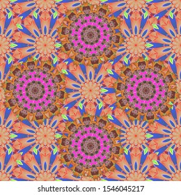 Beige, brown and orange colors. Vector Mandala. Boho style flower. Tiled mandala design, best for print fabric or papper and more.