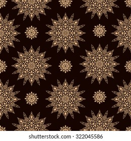 Beige And Brown Oriental Seamless Pattern With Round Ornament