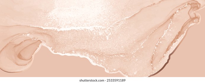 Beige, brown, peachy watercolor fluid painting vector background design. Dusty pastel, neutral and golden marble. Dye elegant soft splash style. Alcohol ink.