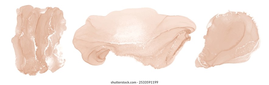 Beige, brown, peachy watercolor fluid painting vector background design. Dusty pastel, neutral and golden marble. Dye elegant soft splash style. Alcohol ink.