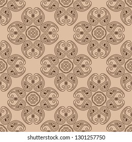 Beige and brown seamless pattern. Indian style background