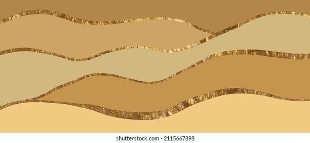 Beige, brown vector background design with golden foil lines. Dusty pastel, neutral and golden marble. Sand, desert, duna abstract design.