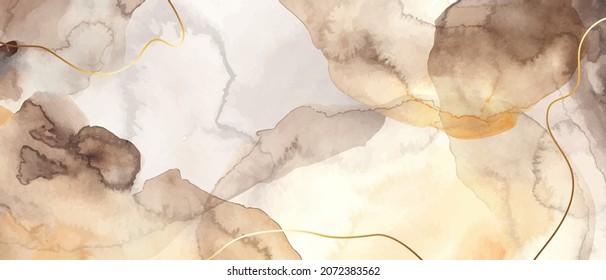 Beige, brown watercolor fluid painting vector background design. Dusty pastel, neutral and golden marble. Dye elegant soft splash style. Alcohol ink imitation.
