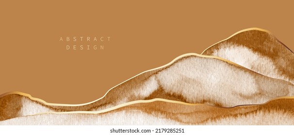 Beige, brown watercolor fluid painting. Vector abstract background design. Dusty pastel, neutral and golden marble. Dye elegant soft splash style. 