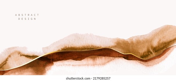 Beige, brown watercolor fluid painting. Vector abstract background design. Dusty pastel, neutral and golden marble. Dye elegant soft splash style. 