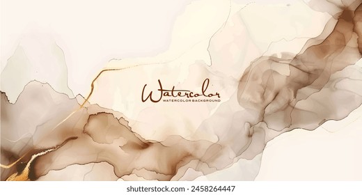 Beige, brown watercolor fluid painting vector background design. Dusty pastel, neutral and golden marble. Dye elegant soft splash style.