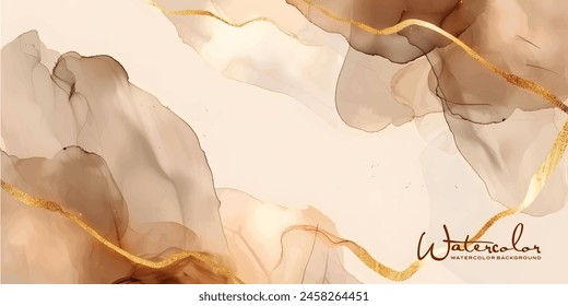 Beige, brown watercolor fluid painting vector background design. Dusty pastel, neutral and golden marble. Dye elegant soft splash style.