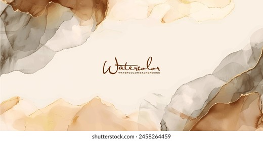 Beige, brown watercolor fluid painting vector background design. Dusty pastel, neutral and golden marble. Dye elegant soft splash style.