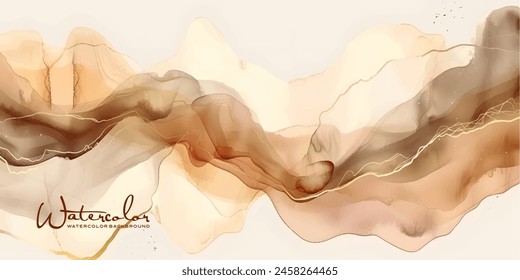 Beige, brown watercolor fluid painting vector background design. Dusty pastel, neutral and golden marble. Dye elegant soft splash style.