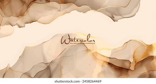 Beige, brown watercolor fluid painting vector background design. Dusty pastel, neutral and golden marble. Dye elegant soft splash style.