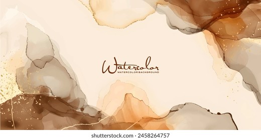 Beige, brown watercolor fluid painting vector background design. Dusty pastel, neutral and golden marble. Dye elegant soft splash style.